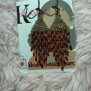 Clear & Amber Fringe Beaded Earrings